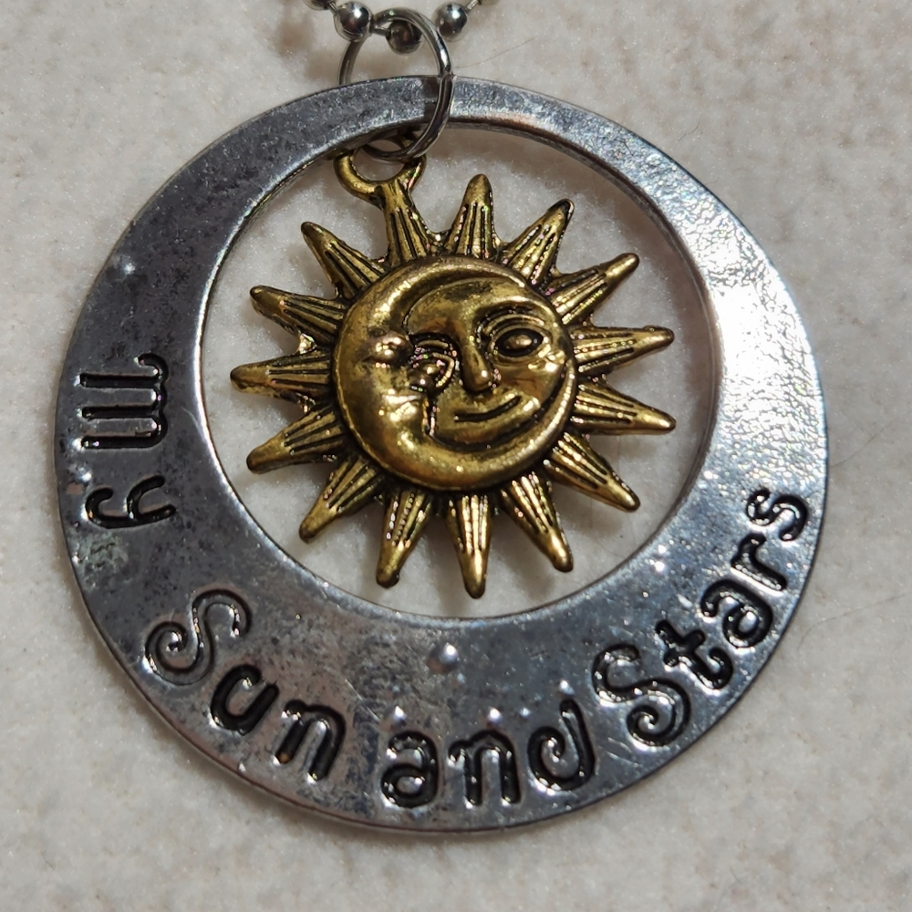 Reversible Gold & Silvertone Sun & Moon Pendant on Silver Tone Ball Chain